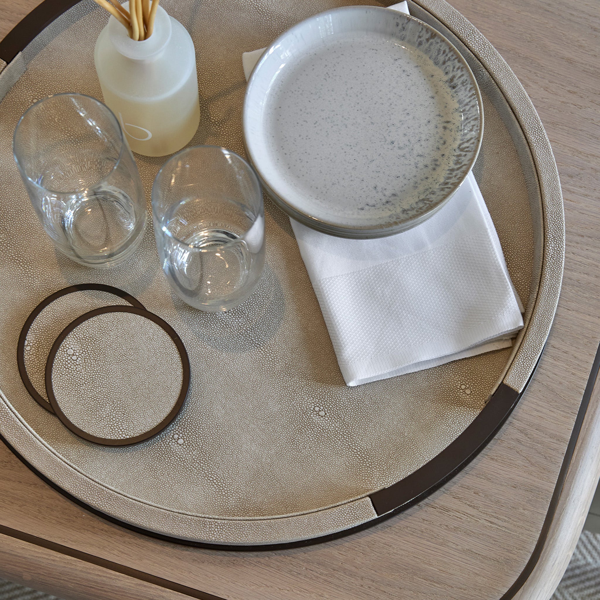 Sophie Paterson Faux Shagreen Round Tray in Anthracite and Brushed Bronze